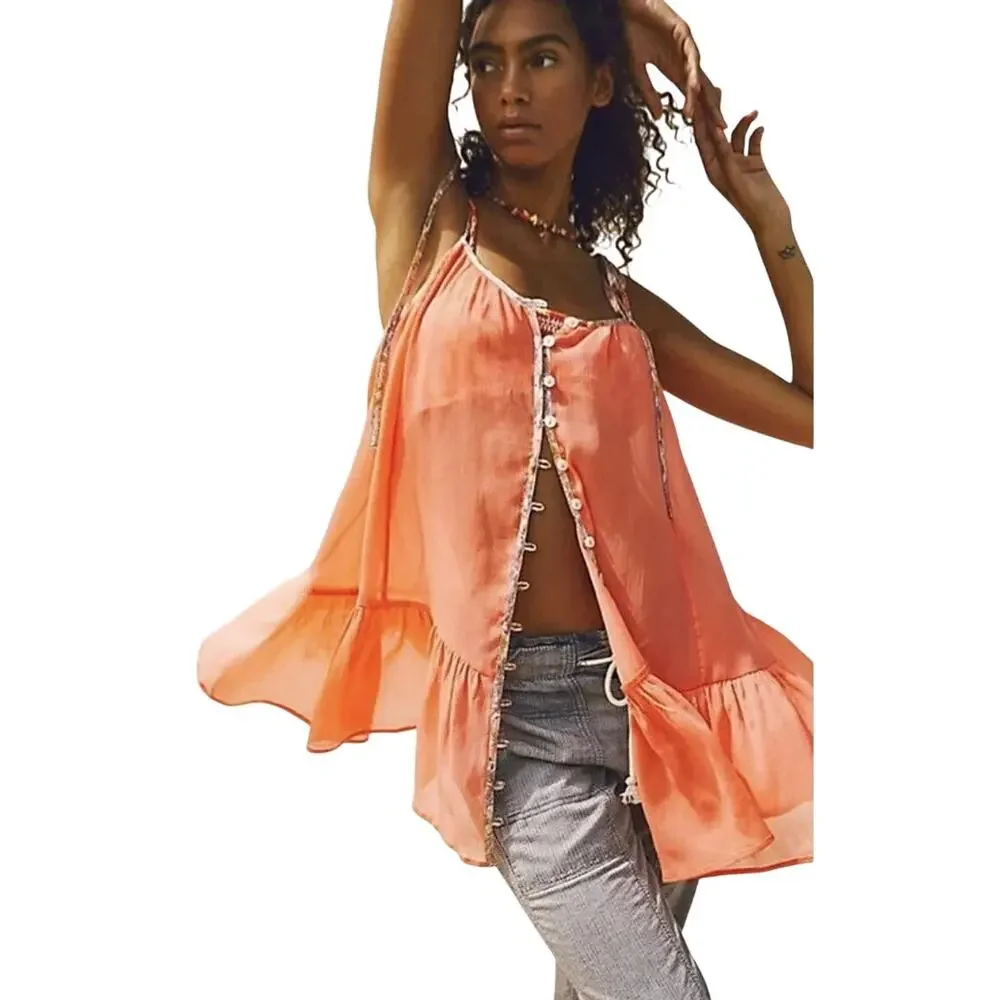 Free People Intimately Bali Sweet Nothing Mini Dress S Coral